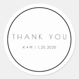 Sticker Rond Merci minimaliste noir blanc Mariage texte