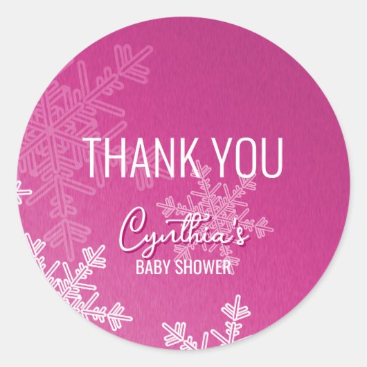 Sticker Rond Merci minimaliste Pink Snowflakes Motif (Devant)
