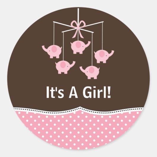 Sticker Rond Merci mobile rose bleu et Brown éléphant (Devant)