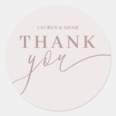 Sticker Rond Merci moderne Calligraphie Rose Or (Devant)