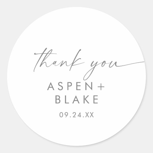 Sticker Rond Merci moderne en argent Script mariage Faveur (Devant)