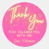 Sticker Rond Merci moderne Fille rose chaud Neon brillant Scrip (Devant)