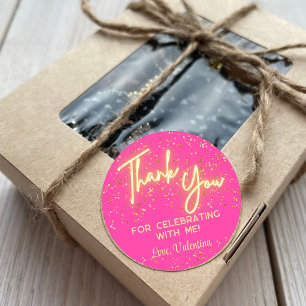 Sticker Rond Merci moderne Fille rose chaud Neon brillant Scrip