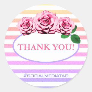 Sticker Rond Merci moderne Rainbow Ombre rayures rose Roses