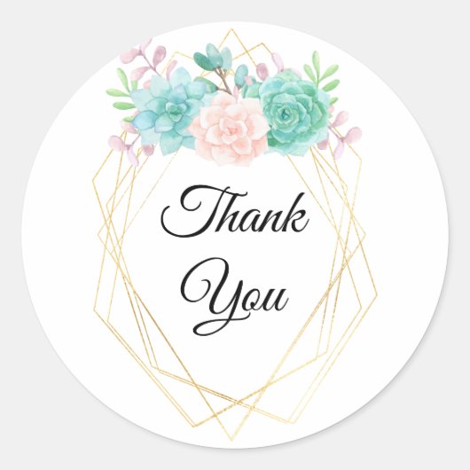 Sticker Rond Merci moderne rose et vert succulents (Devant)