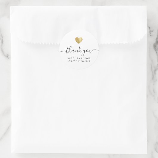 Sticker Rond Merci moderne Script Rose Gold Heart Mariage (Sac)