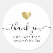 Sticker Rond Merci moderne Script Rose Gold Heart Mariage (Devant)