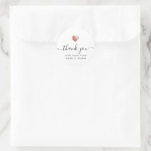 Sticker Rond Merci moderne Script Rose Gold Heart Mariage