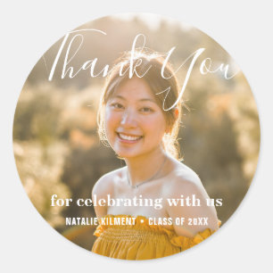 Sticker Rond Merci moderne simple photo Graduation