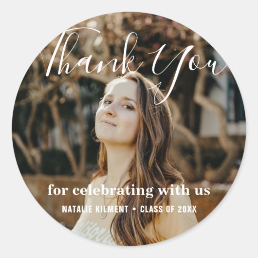 Sticker Rond Merci moderne simple photo Graduation (Devant)