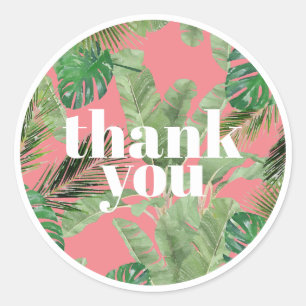 Sticker Rond Merci moderne tropical rose