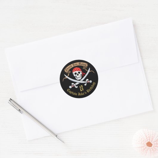 Sticker Rond Merci modifiable Favor Jolly roger Pirate (Enveloppe)