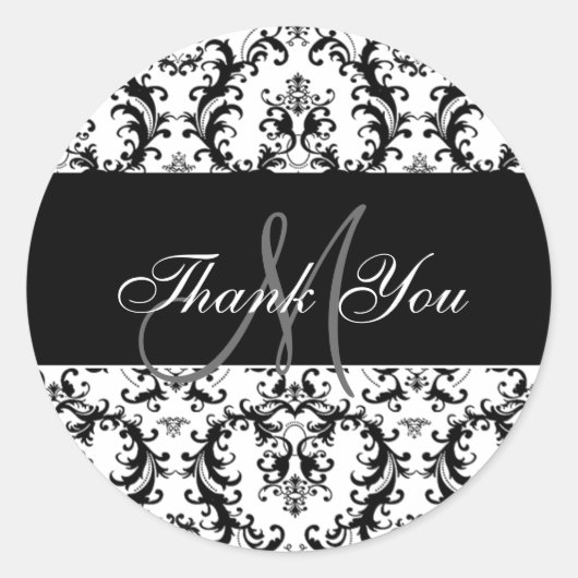 Sticker Rond Merci Monogram Paisley Mariage (Devant)