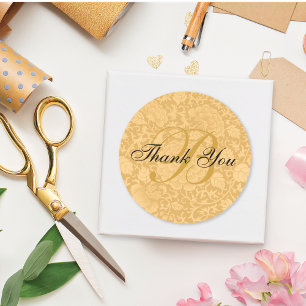 Sticker Rond Merci Monogramme Brocade Or