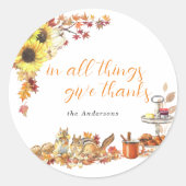 Sticker Rond Merci. | Monogramme d'action de grâces aquarelle (Devant)