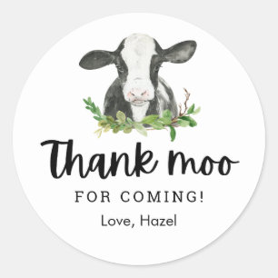 Sticker Rond Merci Moo Pour Le Thème De Vache À Venir Anniversa