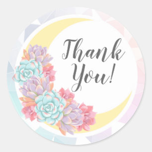 Sticker Rond Merci Moon & Succulents Pastel Mystic Boho