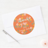 Sticker Rond Merci Motif de bouquet de bouquet Orange Retro (Enveloppe)