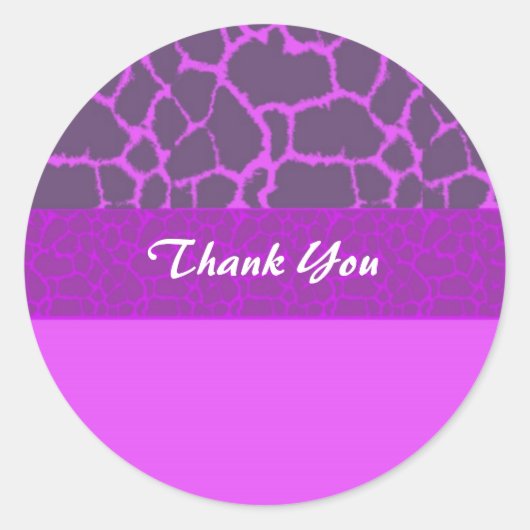 Sticker Rond Merci Motif de fourrure de Giraffe violette (Devant)