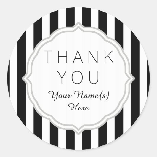 Sticker Rond Merci Motif élégant à rayures noir et blanc (Devant)