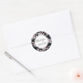 Sticker Rond Merci Motif rose et gris en aquarelle (Enveloppe)