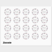 Sticker Rond Merci Motif rose et gris en aquarelle (Feuille)