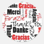 Sticker Rond Merci multilingue rouge noir (Devant)