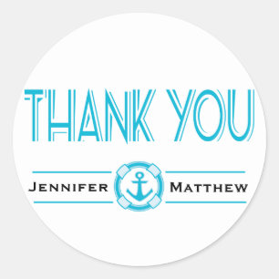 Sticker Rond Merci Nautilique Bleu Turquoise Ancre de Navire