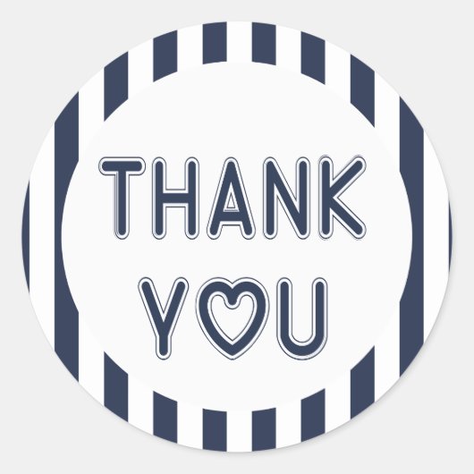 Sticker Rond Merci Nautique Bleu Et Blancs (Devant)