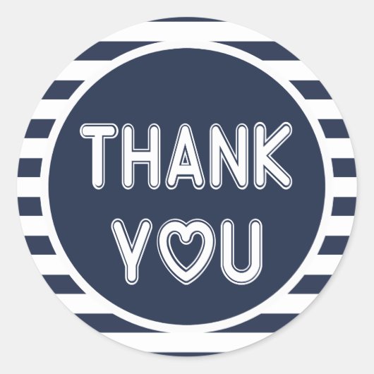 Sticker Rond Merci Nautique Bleu Et Blancs (Devant)