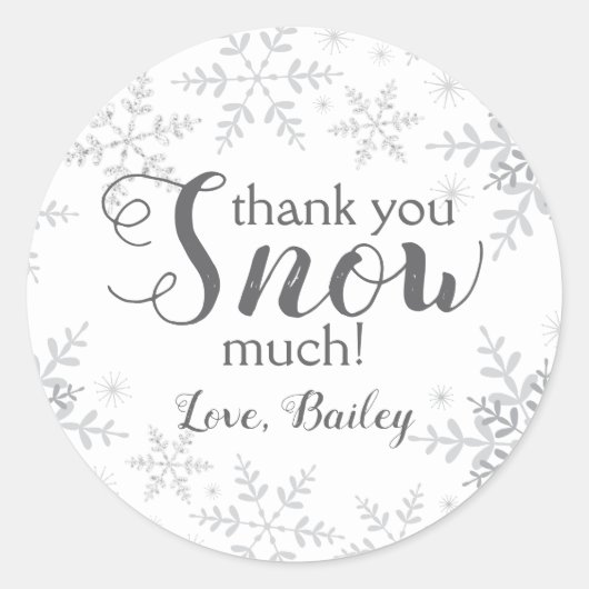 Sticker Rond Merci NEIGE beaucoup hiver ONE derland Snowflakes (Devant)