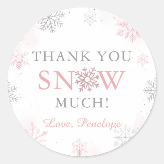 Sticker Rond Merci Neige beaucoup hiver Onederland rose Argent (Devant)