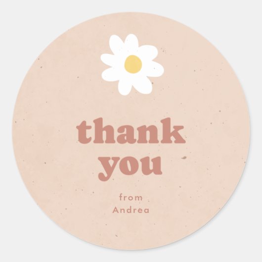 Sticker Rond Merci Neutral Retro Daisies Baby shower (Devant)