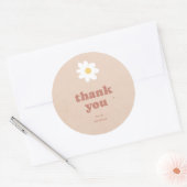 Sticker Rond Merci Neutral Retro Daisies Baby shower (Enveloppe)