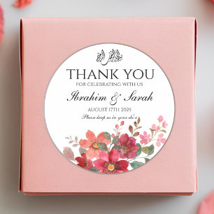 Sticker Rond Merci Nikah Mariage musulman Rouge Floral