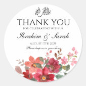 Sticker Rond Merci Nikah Mariage musulman Rouge Floral (Devant)