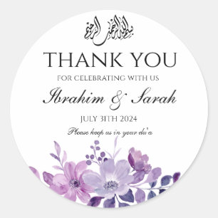 Sticker Rond Merci nikah muslim mariage violet fleuri