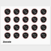 Sticker Rond Merci Noir Blanc et Rose Écriture Élégante (Feuille)