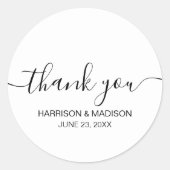 Sticker Rond Merci noir blanc moderne script personnalisé minim (Devant)