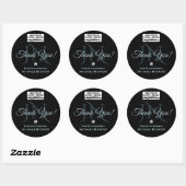 Sticker Rond Merci noir bleu clair Rhinestone Glam Élégant (Feuille)