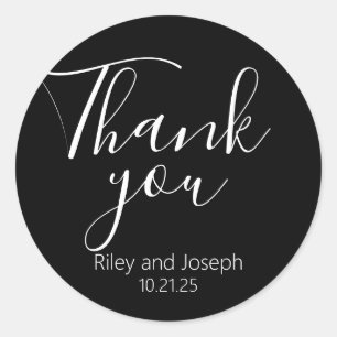 Sticker Rond Merci Noir et Blanc Mariage Faveur