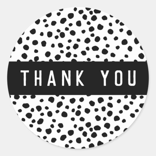 Sticker Rond Merci noir et blanc Motif des points dalmate (Devant)