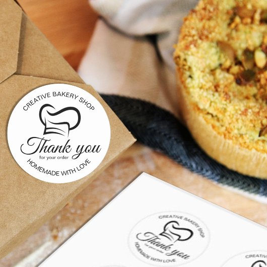 Sticker Rond Merci Noir Et Blanc Pour Votre Commande Boulangeri