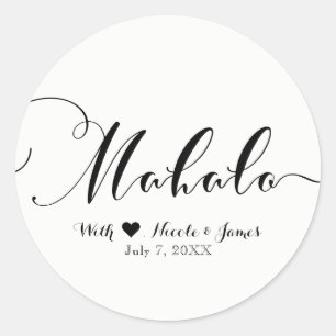 Sticker Rond MERCI Noir Merci Luau Hawaïen Favori Blanc