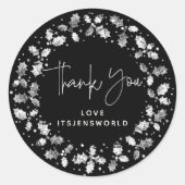 Sticker Rond Merci noir Noël Holly Wreath (Devant)