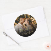Sticker Rond Merci noir or - Mariage de script photo (Enveloppe)