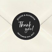 Sticker Rond Merci Noir Personnalisé Moderne Script Mariage Fav