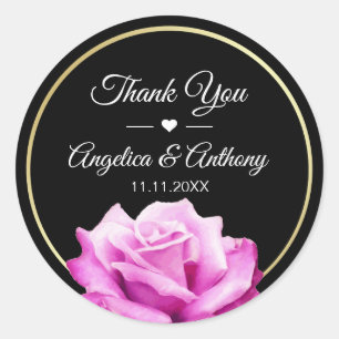 Sticker Rond Merci noir rose rose rose Mariage phoques