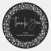 Sticker Rond Merci noir scintillant Noël (Devant)