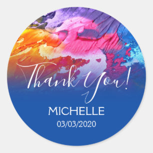 Sticker Rond Merci Nom 16 anniversaire fille art abstrait